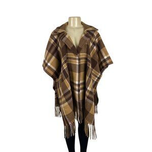 Marc New York Women's Brown & Tan Plaid Poncho Cape With Collar One Size